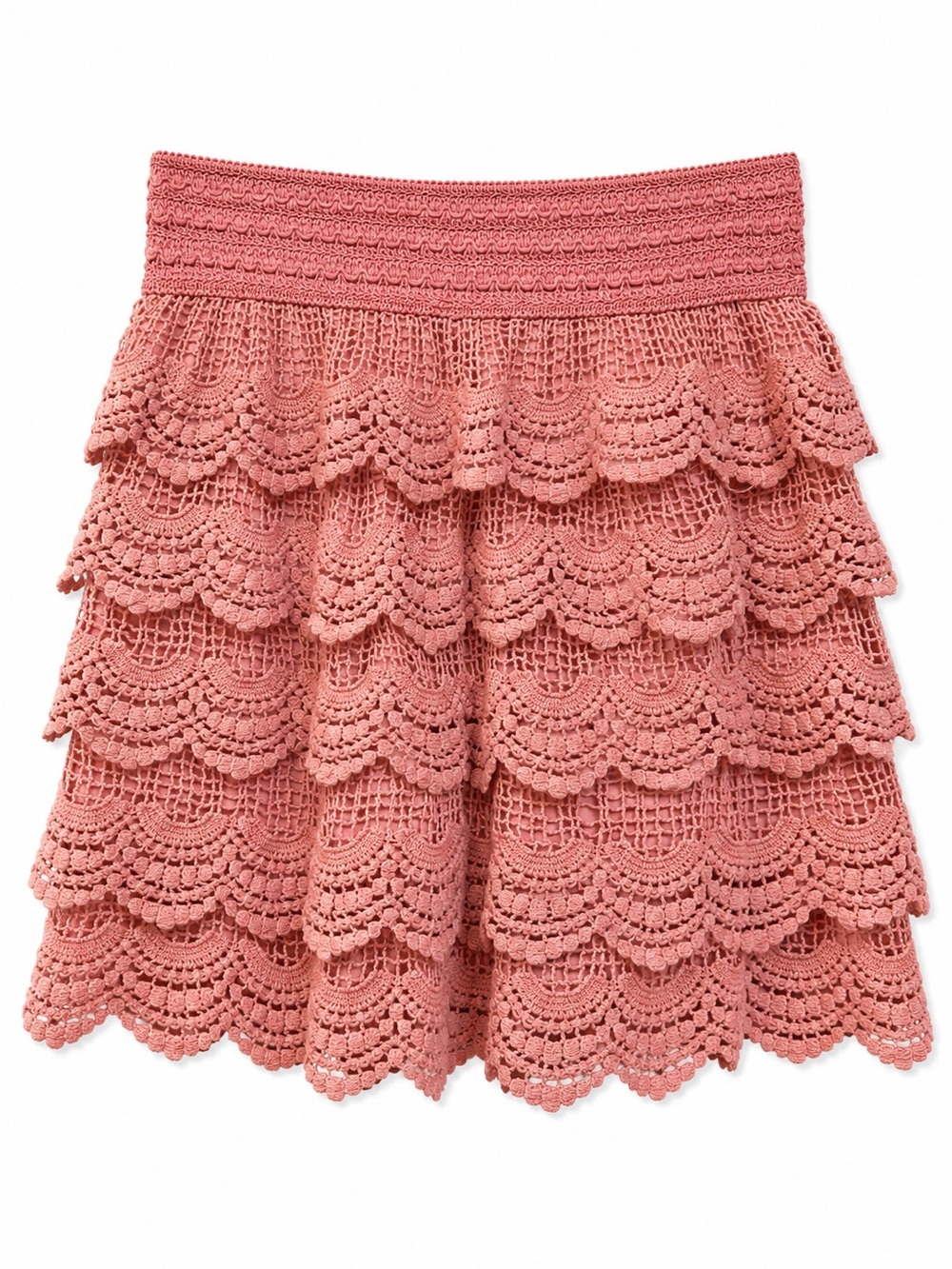 Crochet Lace Tiered Skort Blush Pink Boho Festival Pull On Medium Lined